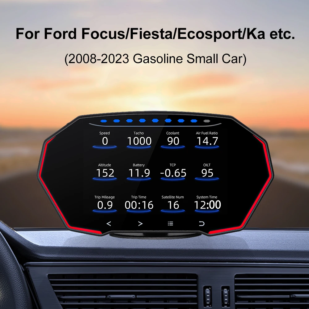 

HUD OBD2 Head up Display for Ford Focus/Fiesta/Kuga/Ka 2008-2023 Car Accessories GPS Speedometer RPM Water Oil Temperature Meter