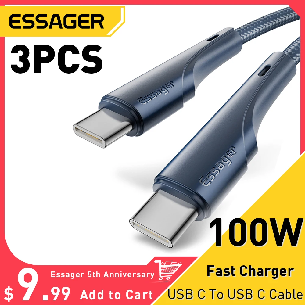 

Кабель зарядный Essager USB Type-C на USB C, 100 Вт, 1 м