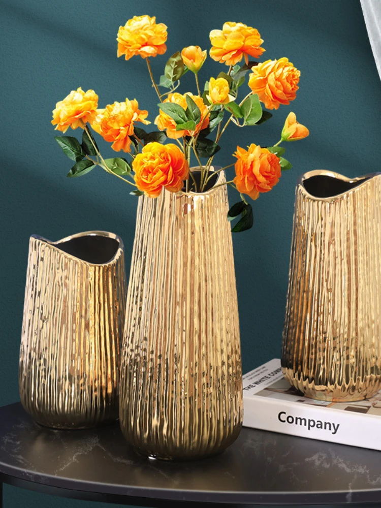 

Европейская фотосессия, Золотая керамическая ваза, свадебное украшение, современное простое украшение для дома