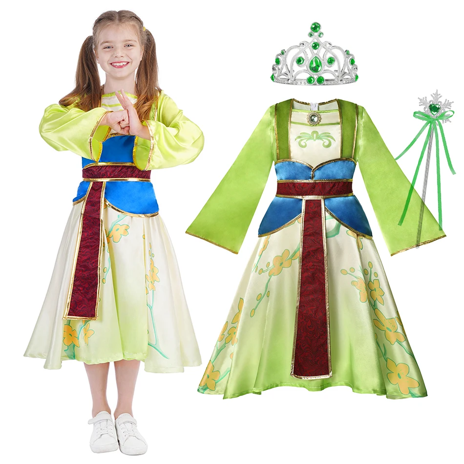 Disney Mulan Princess Dress Up Dresses Kids New Movie Role Playing Costumes Children Hero Frock Chinese Traditional Clothing JYF