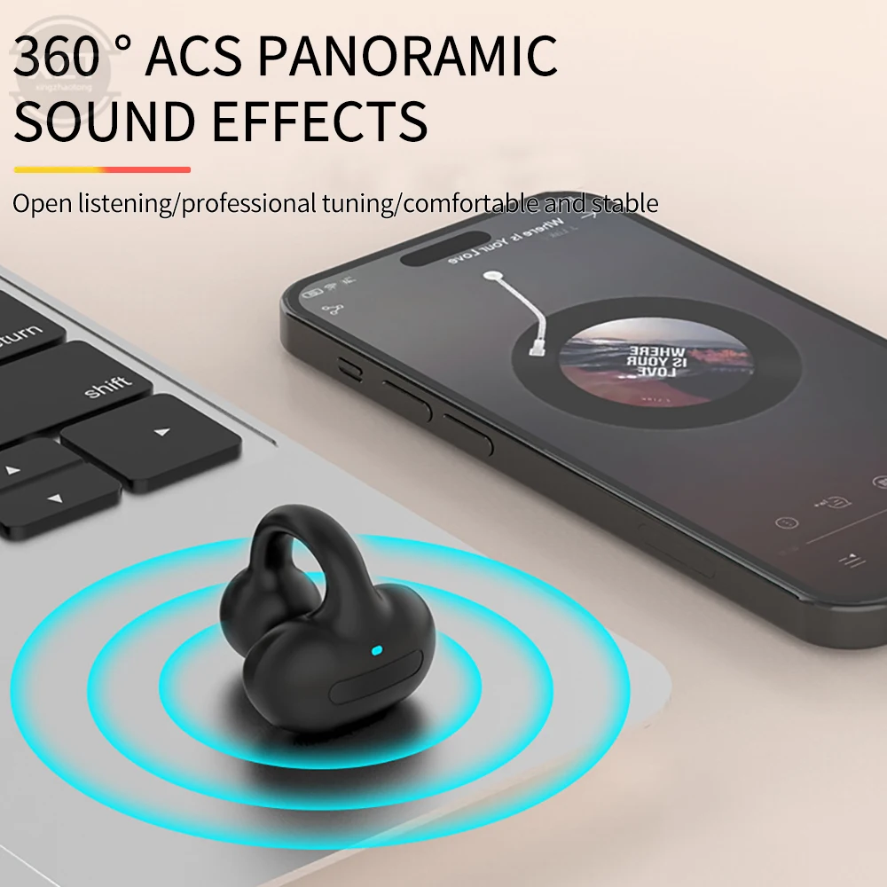 

M-S8 Clip Ear Bluetooth Headset Wireless Single Handsfree Business Earbuds HiFi Stereo Waterproof Sports Earphones