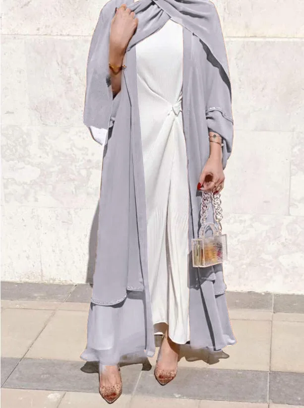 Open Abaya Kimono Dubai Turkey Cardigan Robe Spring Summer Ruffles Muslim Women Dress Caftan Macaroni Islamic Women Clothing
