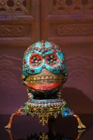 9 tibetan temple collection old bronze tessellation gem painted turquoise skull head three legged worship hall town house