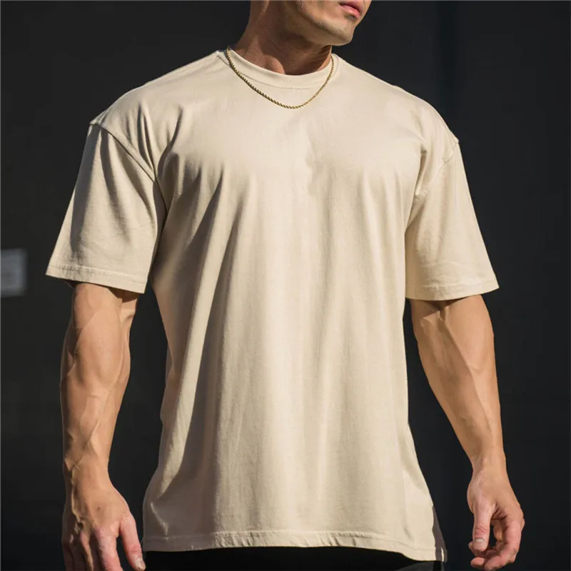 

Fitness cotton Short Sleeve T-shirt Hip Hop Fitness Summer Oversized Bodybuilding Tops Sports Tees