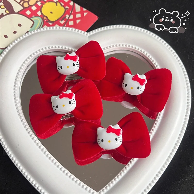 

Kawaii Hello Kitty Red Bow Hairpin Sanrios KT Cat Hairpin Ins Sweet Student Hairpin Hello Kitty Y2k Hairpin Accessories Gift