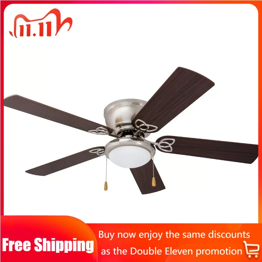 

52" Brushed Nickel Low Profile Ceiling Fan With Light Fans Modern Blades Control Lighting Smartlife Lamp Cooling Appliances Home