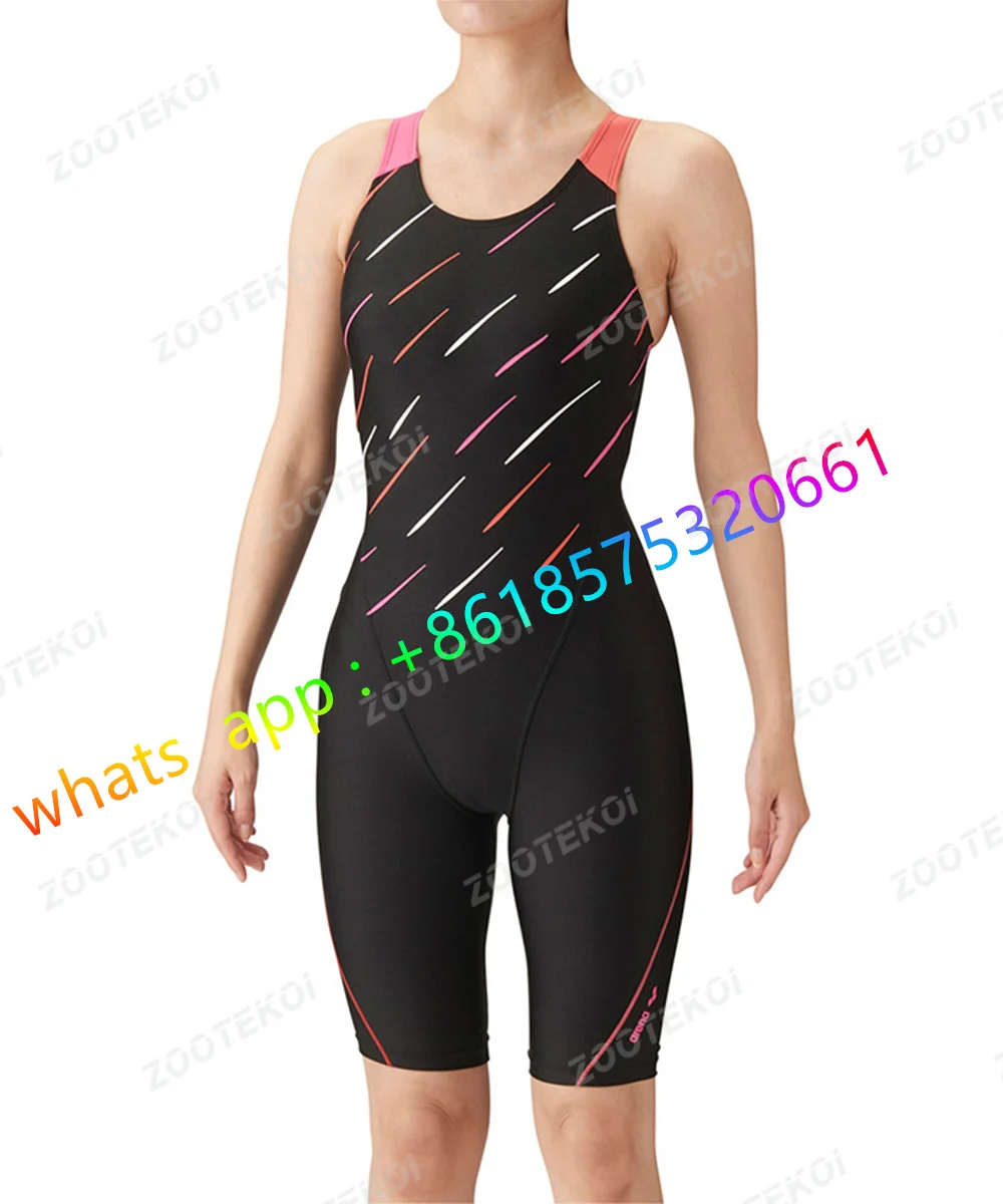 One Piece Skinsuit Swimwear Triathlon Training Sports Swimwear Sexy Back Knee Length Professional Comfort Swimming Suit Women