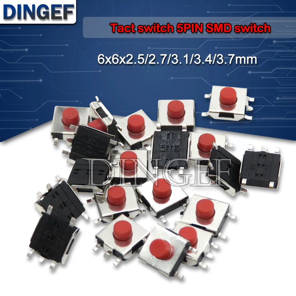 Фото 50 шт. тактовый переключатель 5PIN красный 6*6*2,5/2,7/3,1/3,4/3,7 мм SMD переключатель 6x6x2,5/2,7/3,1/3,4/3,7 мм ibuw МИНИ-кнопочный переключатель 5P №3