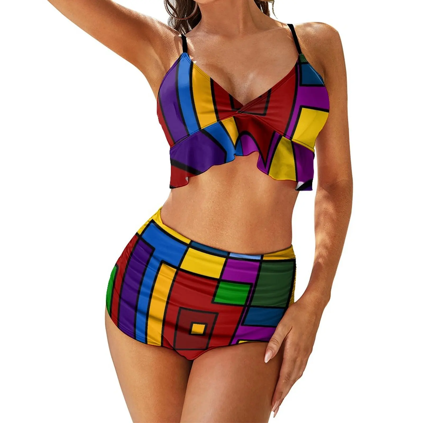 

De Stijl Inspired Bikini Swimsuit Sexy Abstract Art Bikinis Set Ladies Two-Piece Swimwear Surf Graphic Biquinis