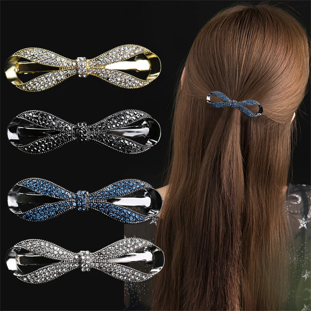 

Small Shiny Crystal Rhinestones Bow Hair Clips Girl Cute Side Bangs Barrettes Elegant Ponytail Hairpin Fashion Metal Hairgrips