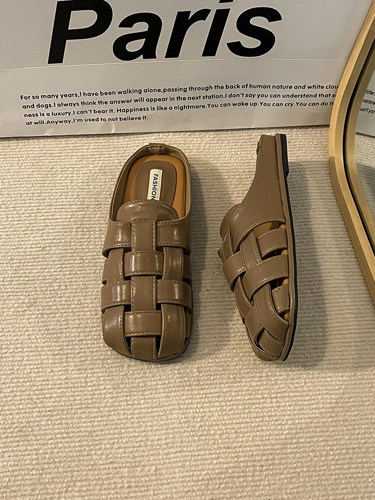 

Female Shoes Ladies' Slippers Mules For Women 2023 Low Cover Toe New Summer Flat Basic Slides PU Rome Rubber Slippers Women Summ