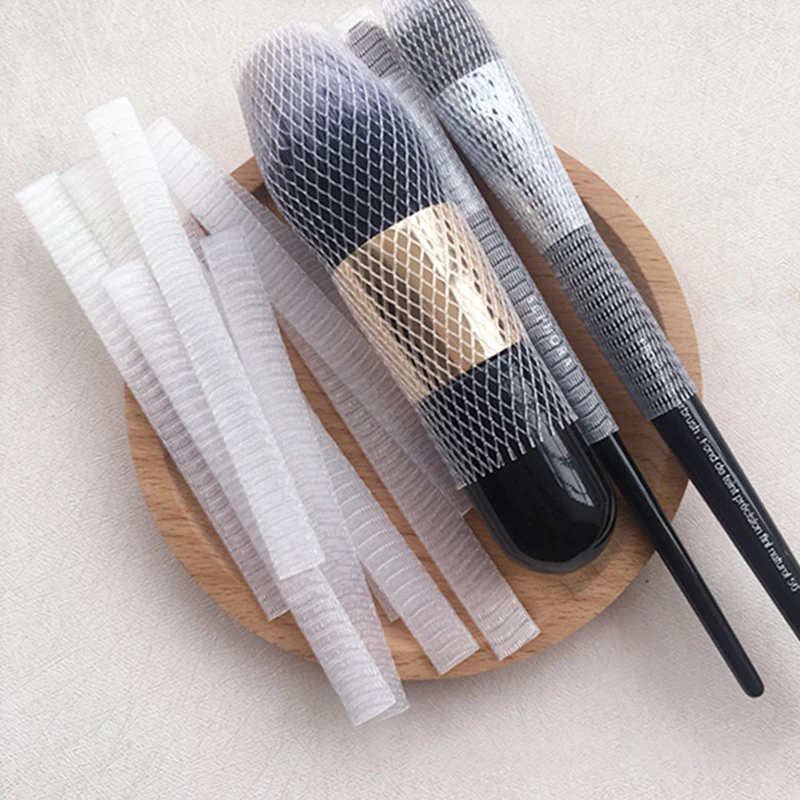 

Makeup brushes protective Net 50 pcs Cosmetic tools Pen cover protector plastic white/black sheath mesh