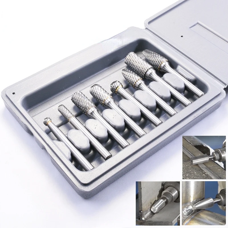 

8-piece Tungsten Steel Grinding Head Carbide Rotary File Set Double-groove Metal Wood Carving Polishing Alloy Grinding Head Tool