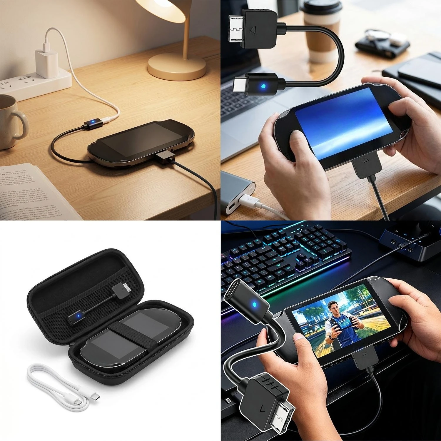 Фото Кабель USB Type-C для PlayStation Vita 1000 с индикатором зарядки, шнур-конвертер питания из ПВХ для консоли PS Vita 1000 №4