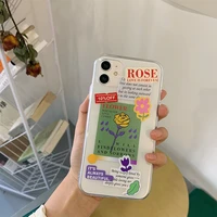 original flower labels phone case for iphone tansparent tpu rose phone case for iphone 13 12 11 pro x xr xs max protection case