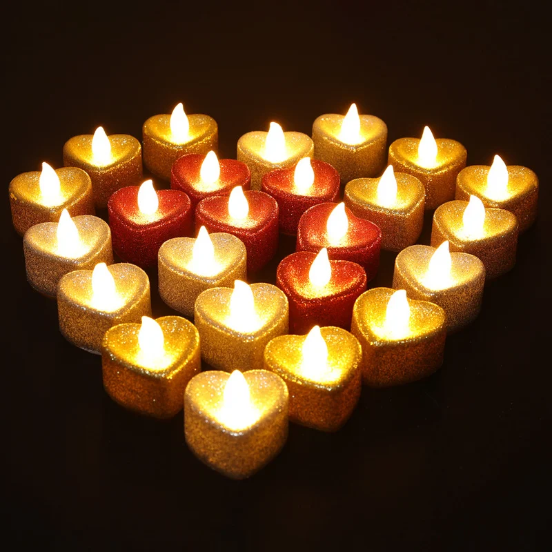 

6pcs Heart Shape LED Candles for Home Valentines Party Wedding Decoration Heart-shaped Electronic Tealight Candles Battery-Power