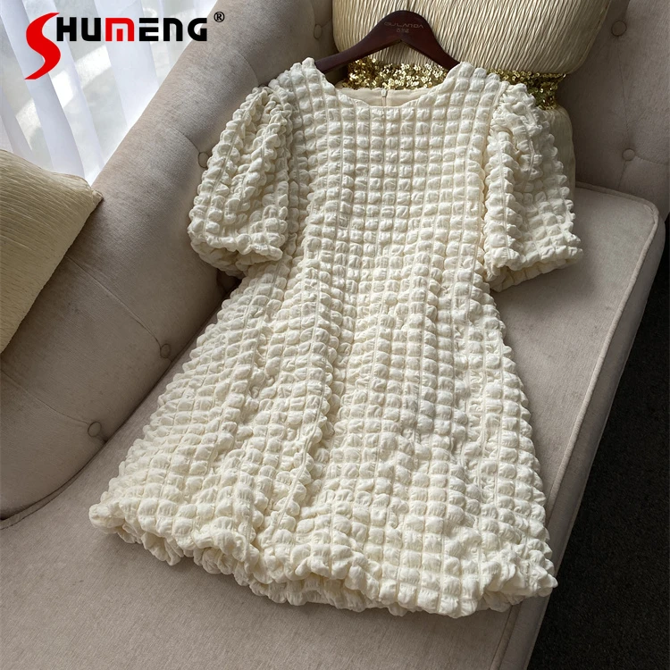 

2022 Summer New Ladies Fashion High Street Elegant Slim Waist Dress Women's Simple Solid Color Exquisite A-line Above Knee Dress