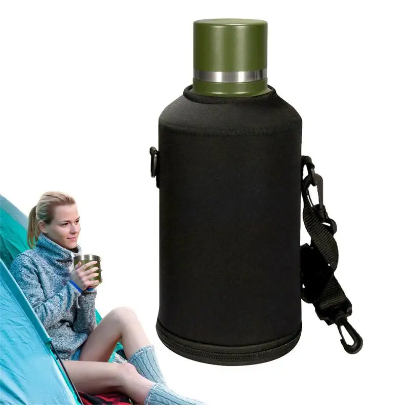 

Outdoor Water Bottle 2L Large Insulated Outdoor Canteen With Adjustable Strap Double Wall Travel Bottles With Thickened Bottom