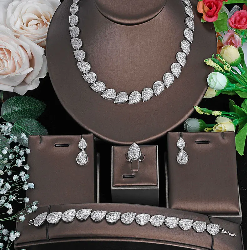 

tz87 New European and American simple atmosphere bridal wedding party dress suit women's necklace earrings ring bracelet jewelry