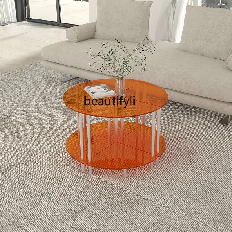 

Роскошный креативный акриловый круглый чайный столик yj светильник нержавеющей стали, угловой маленький боковой столик