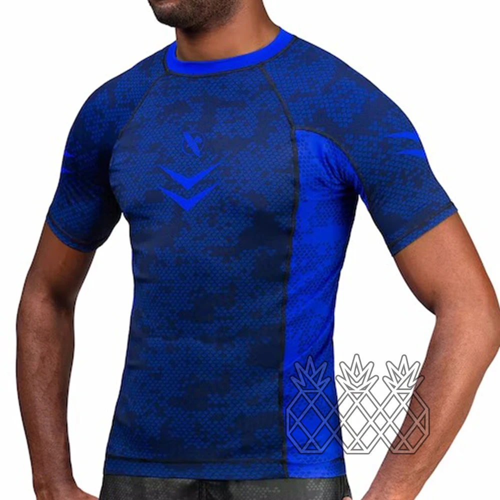 Swim T-shirt Boxing Fitness Men UV Protection Beach Rash Guard Swimwear Diving Tops Wear Fight Short Sleeve Swimsuit Surf Shirts