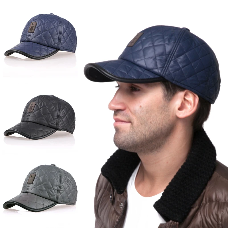 

Autumn Winter Fashion Caps For Men Ear Protection Gorro Hats Warm Earmuffs Baseball Cap Waterproof Fabric Hats casquette homme