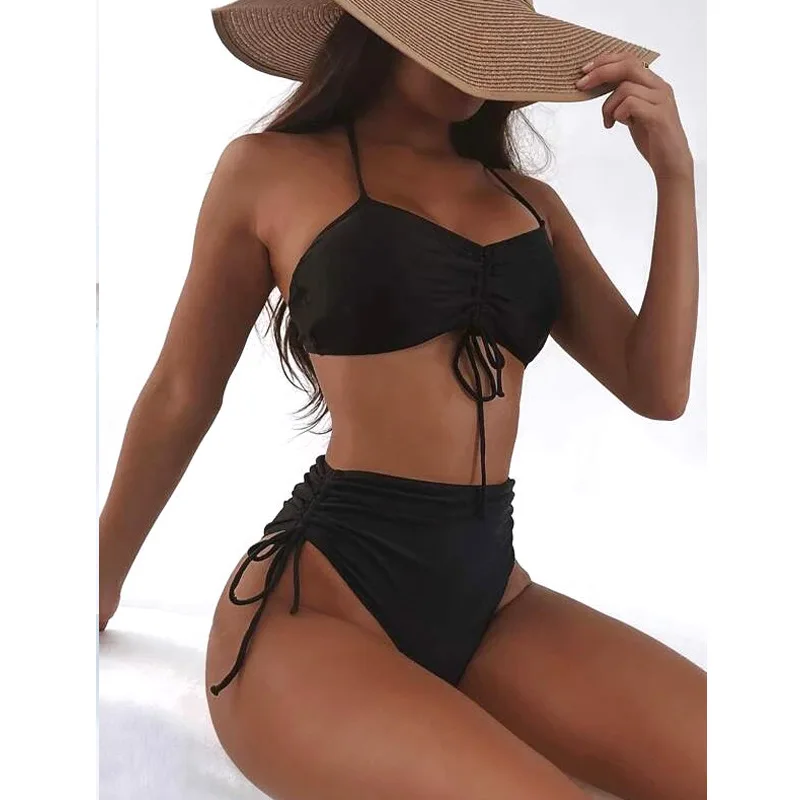 

PassionLAB 2 Piece Beautiful Drawstring Bikini Sexy High Waist Beach Bathing Suits For Women