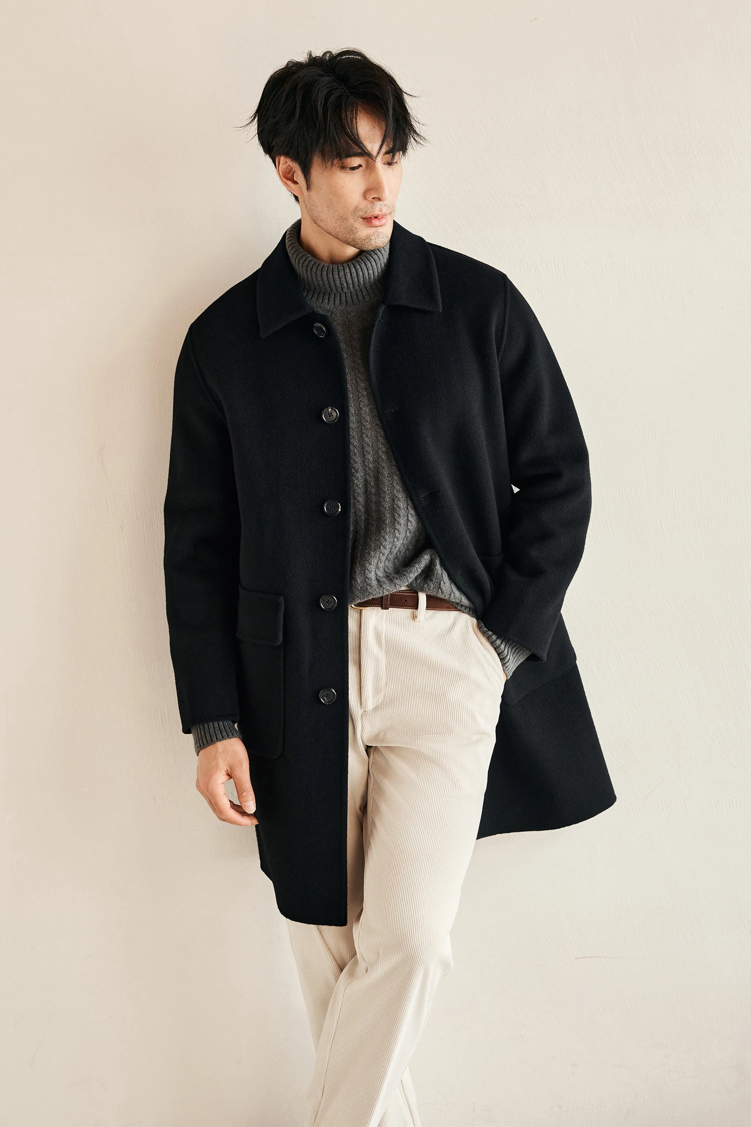 Milan Elite Gentleman массивное двустороннее шерстяное пальто средней длины с лацканами