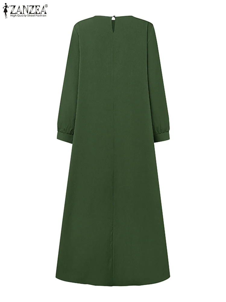 ZANZEA винтажное женское однотонное платье с длинными рукавами осеннее