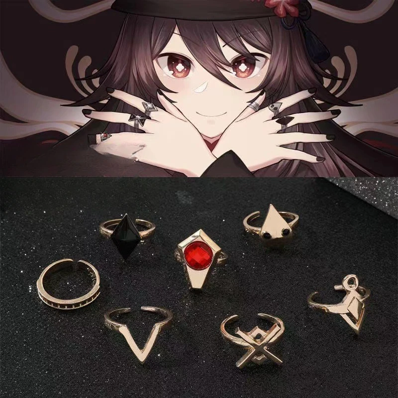 Регулируемые кольца Genshin Impact Hu Tao в том же стиле как популярная игра 2D