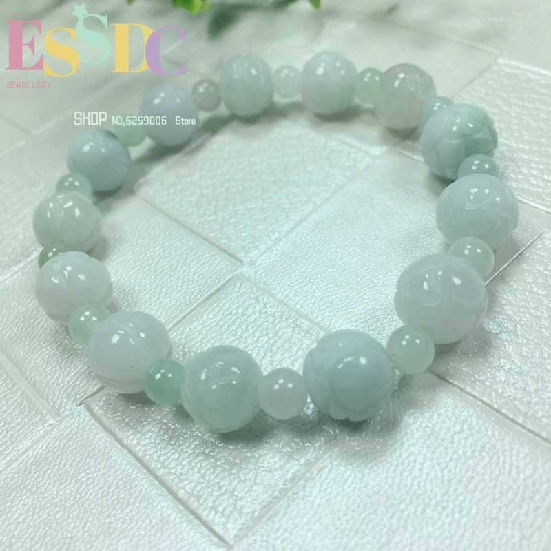 

Classic Light Green Round Bead a Grade Natural Myanmar Emerald Lotus Bracelet Female Jade Jewelry Wholesale