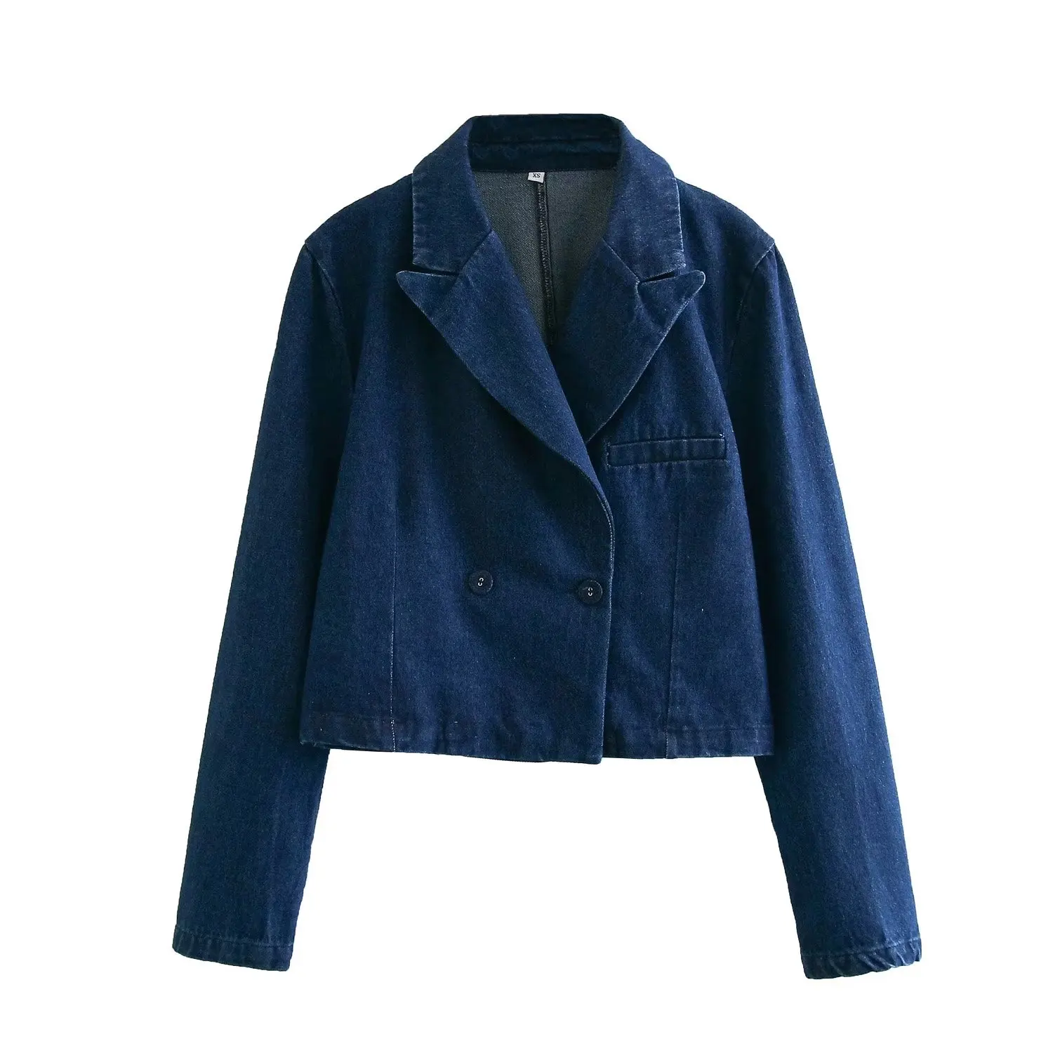 

Женский короткий джинсовый двубортный Блейзер, винтажная верхняя одежда с длинным рукавом и карманами, 2023