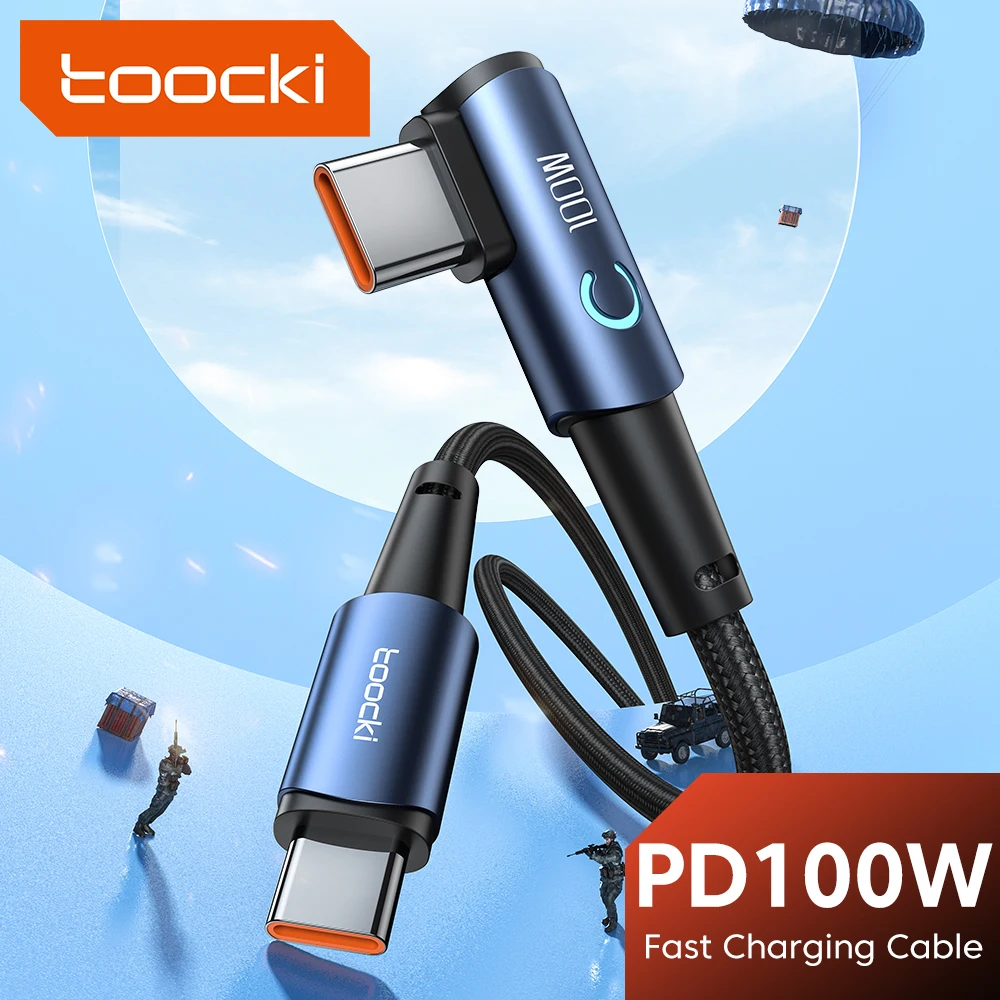 Toocki USB タイプ C - タイプ C ケーブル 90 度の角度 Xiaomi Samsung Huawei Macbook iPad 100W 高速充電タイプ C ケーブル データワイヤー