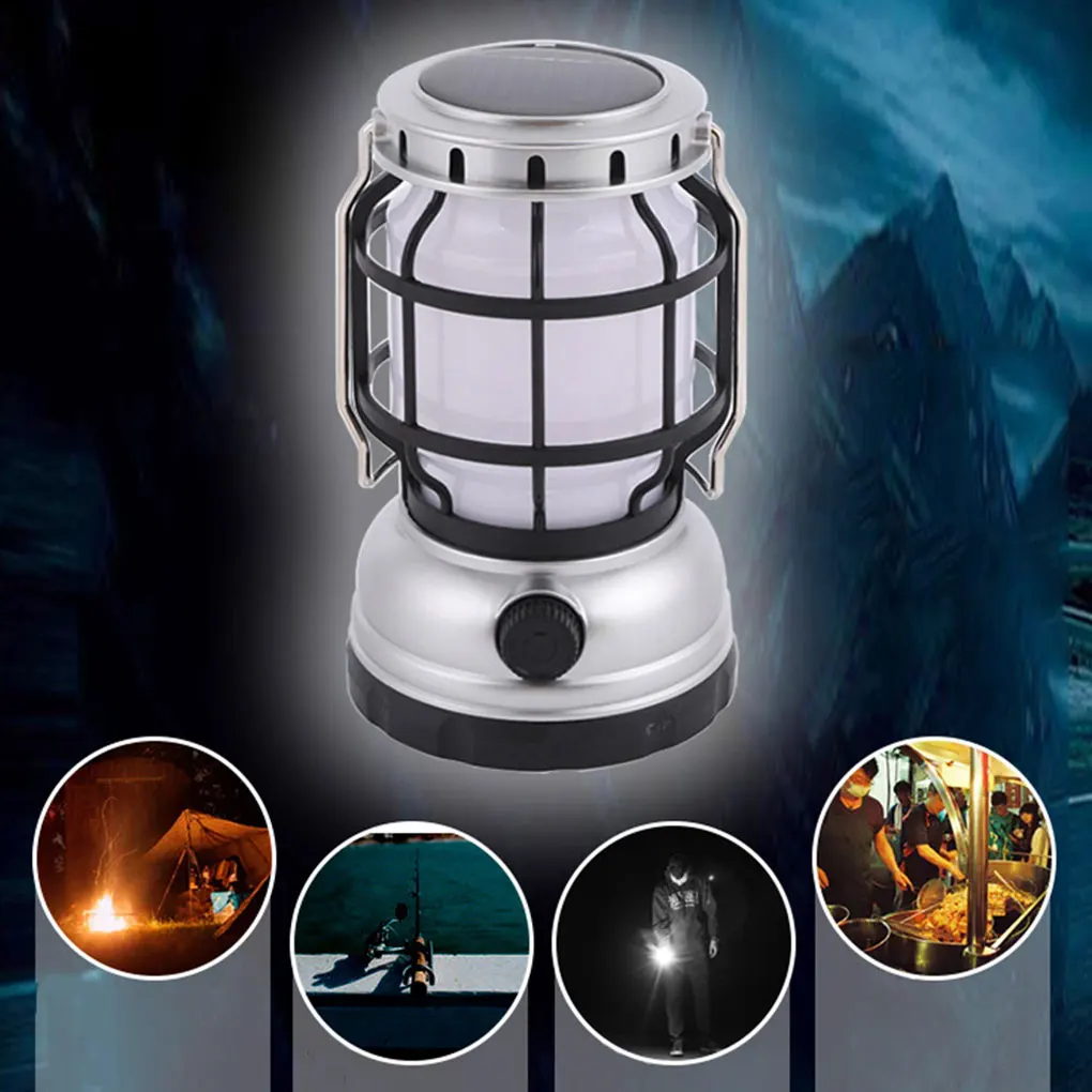 

Solar Powered Kerosene Lamp Retro Style Camping Flame USB Knob Switch Outdoor Indoor Household Nightlights Emergency