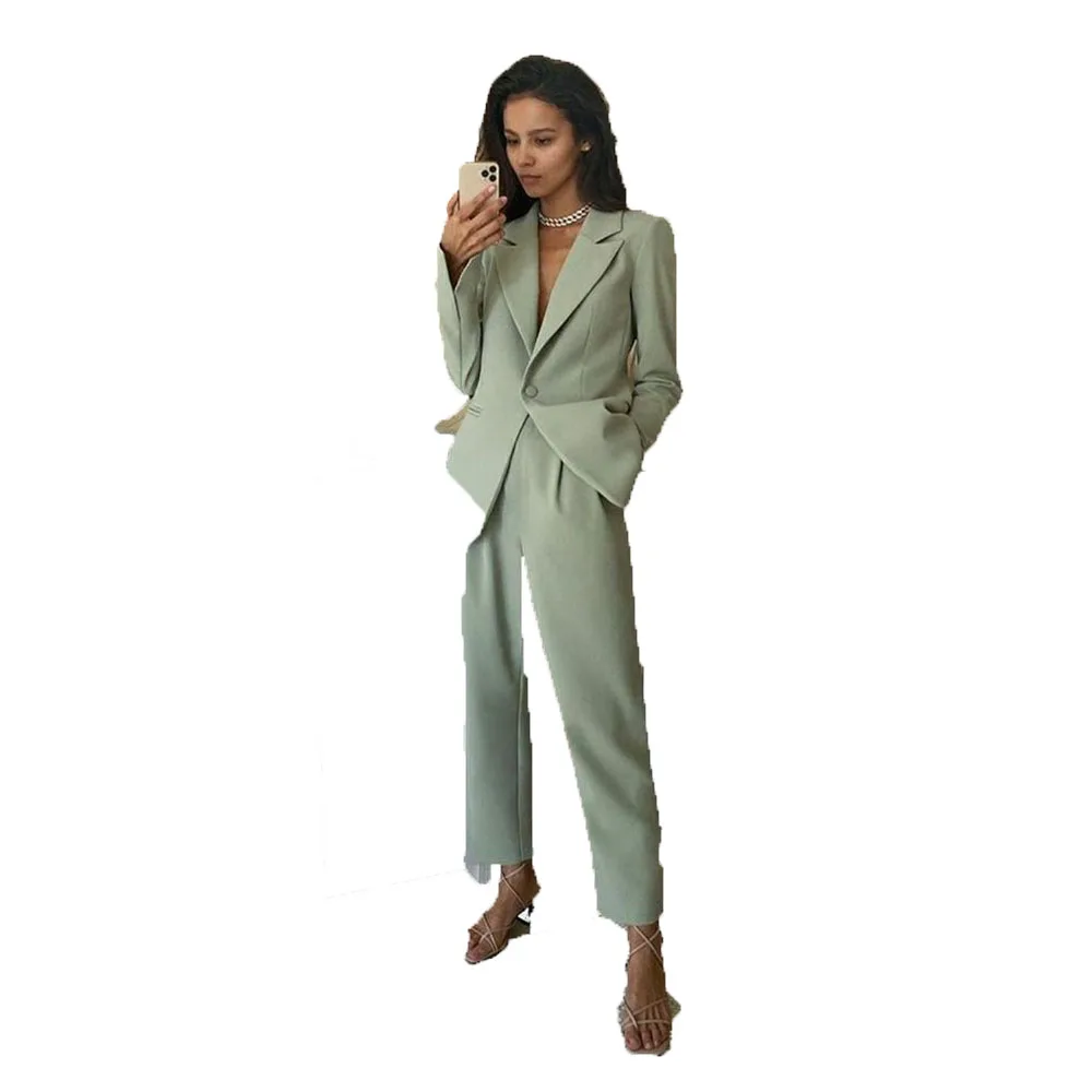 Роскошные зеленые костюмы для женщин однобортные комплекты из 2-х предметов