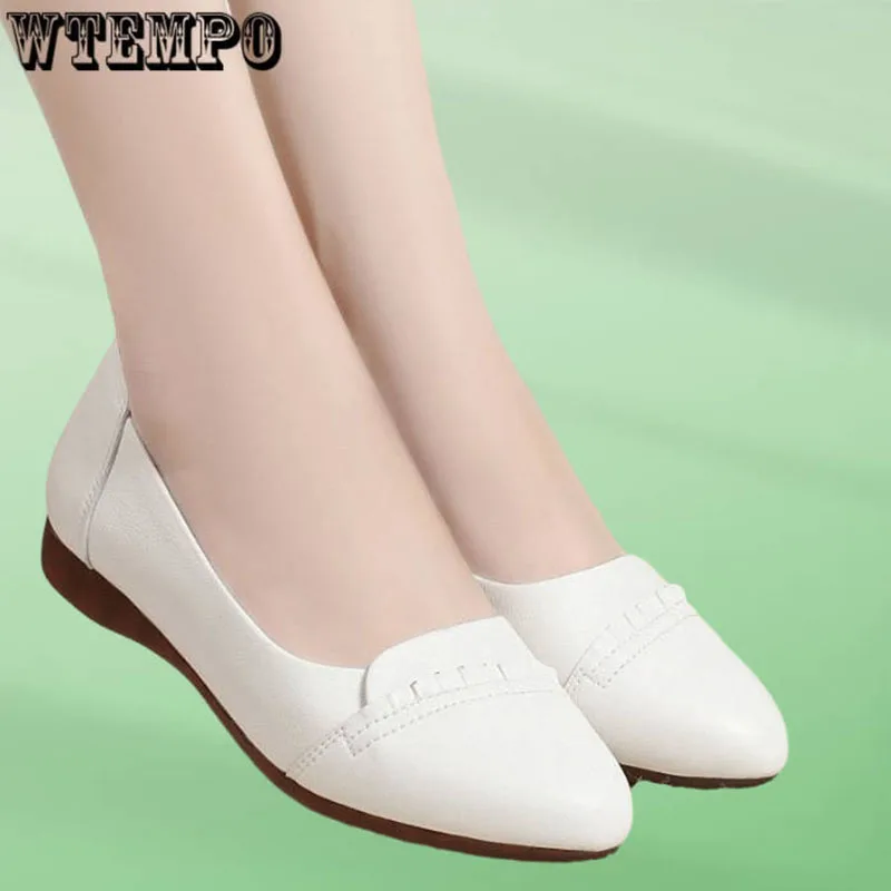 

WTEMPO Spring Women Pumps Shoes Pointed Toe Women Flat Shoes Solid Color Slip on Casual Shoes Soft Comfort Leather Dropshipping
