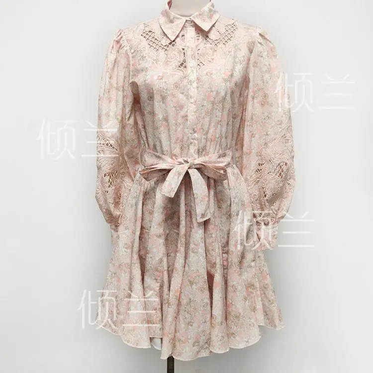 

Patads France m family 2022 early spring new women's elegant temperament broken flower hollow out design lace up dress