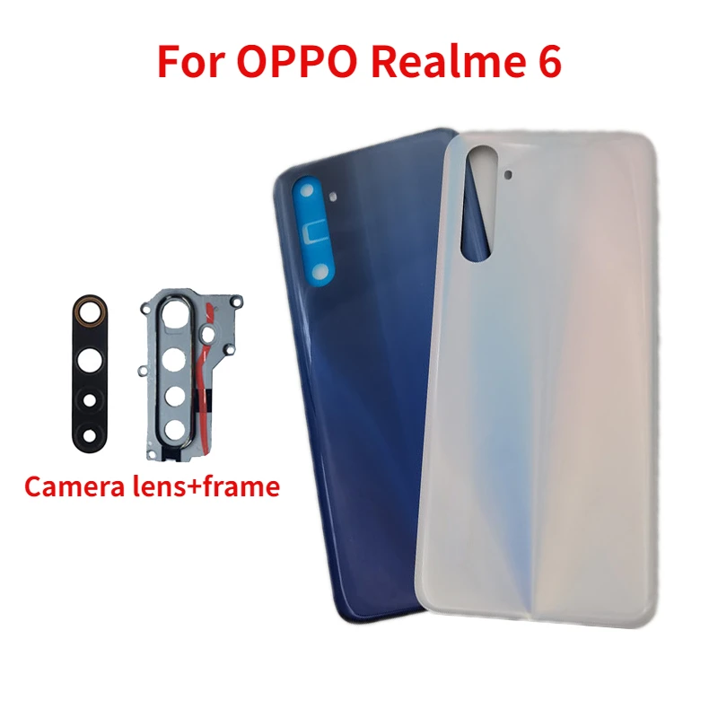 Новая задняя крышка для Oppo Realme 6 RMX2001 Крышка батарейного отсека задняя панель детали для замены с объективом камеры
