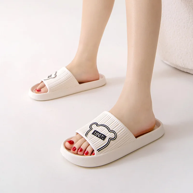 Outdoors Summer Women Men Flat Thick Platform Slippers Non-Slip Cartoon Home Bath Sandals Beach Slides Couples Ladies Shoes