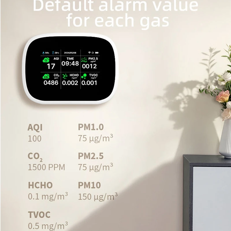 Tuya Wi-Fi 10в1 Детектор качества воздуха PM2.5 PM1.0 PM10 CO2 TVOC HCHO Тестер TFT-дисплей Измеритель