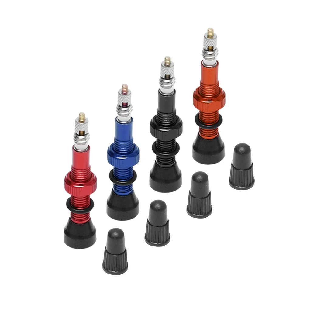 

2 pcs/set Bike Tire Air Valve Tubeless Wheel Valve Kit with Copper Core Alloy Stem Rubber Base, 48/60/78mm