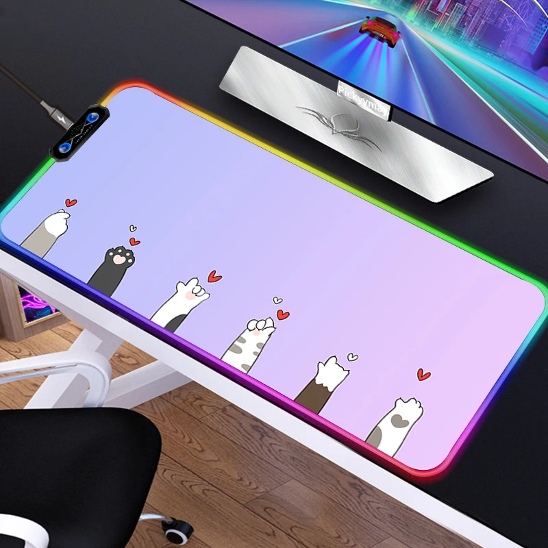 

RGB Mouse Pad LED Light Gamers Backlight Large Soft Gaming Glowing Mouse Gamer Keyboard Cat Paw Mouse Pad For Gamer Accessories