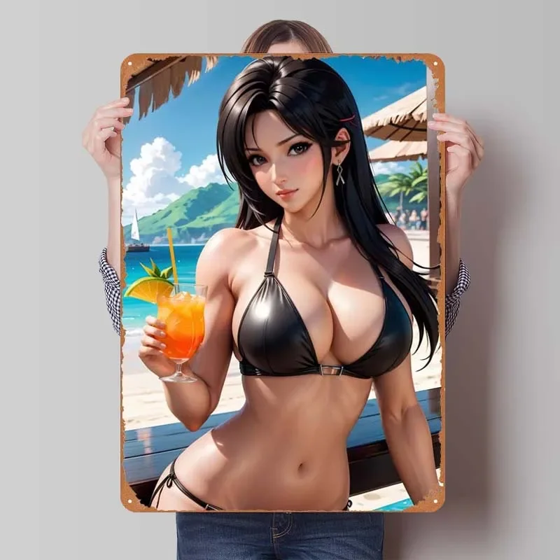 Tifa Lockhart (бикини) игровой металлический постер декор для ванной комнаты