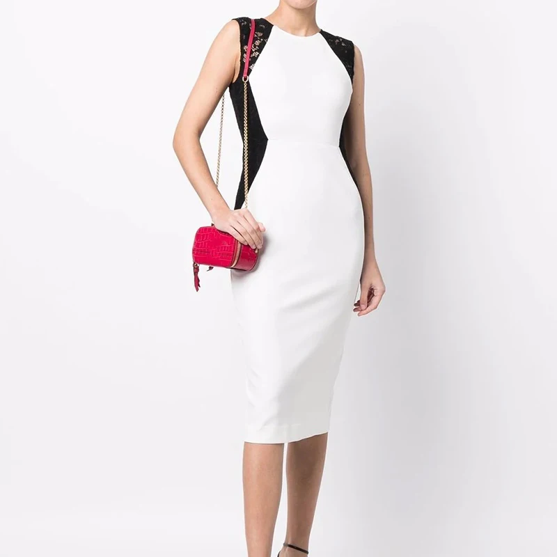 

22 Fashion Dresses For Women Designer High Quality O Neck Sleeveless Lace Patchwork Dress Elegant Slim Slinky Bag Hip Dress New