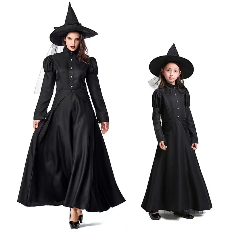 Parent-child outfit Black Witch Dress Sorceress Cosplay Adult Halloween Costumes for Women Witch Dress Party Scary Cosplay
