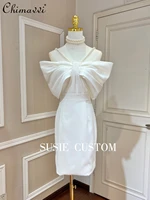 fashion satin three dimensional big bow pearl slimg dress ladies 2022 summer new sexy off shoulder slim sheath dress for women