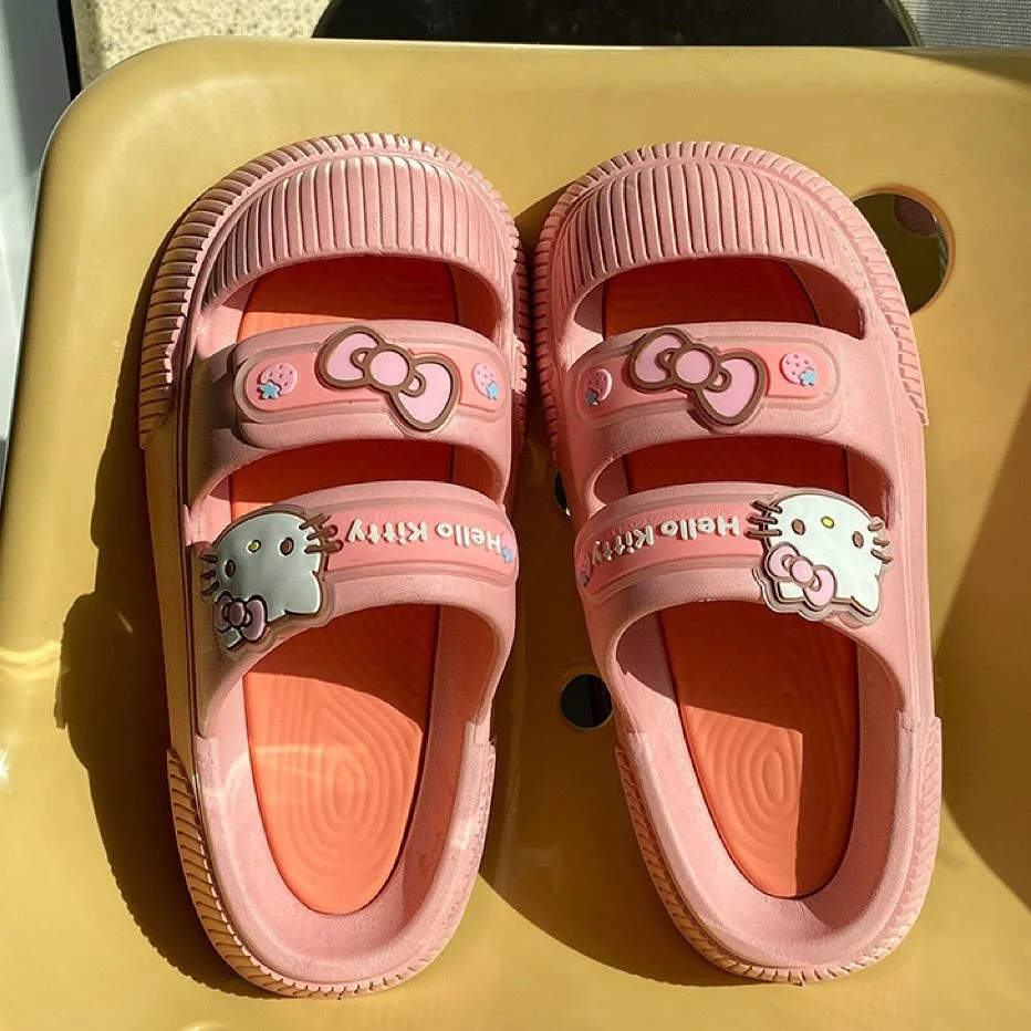 

Kawaii Anime Summer Slippers Kuromi Hello Kitty Cartoon Slippers Women Summer Wearing Non-slip Thick-soled Sandals Gift