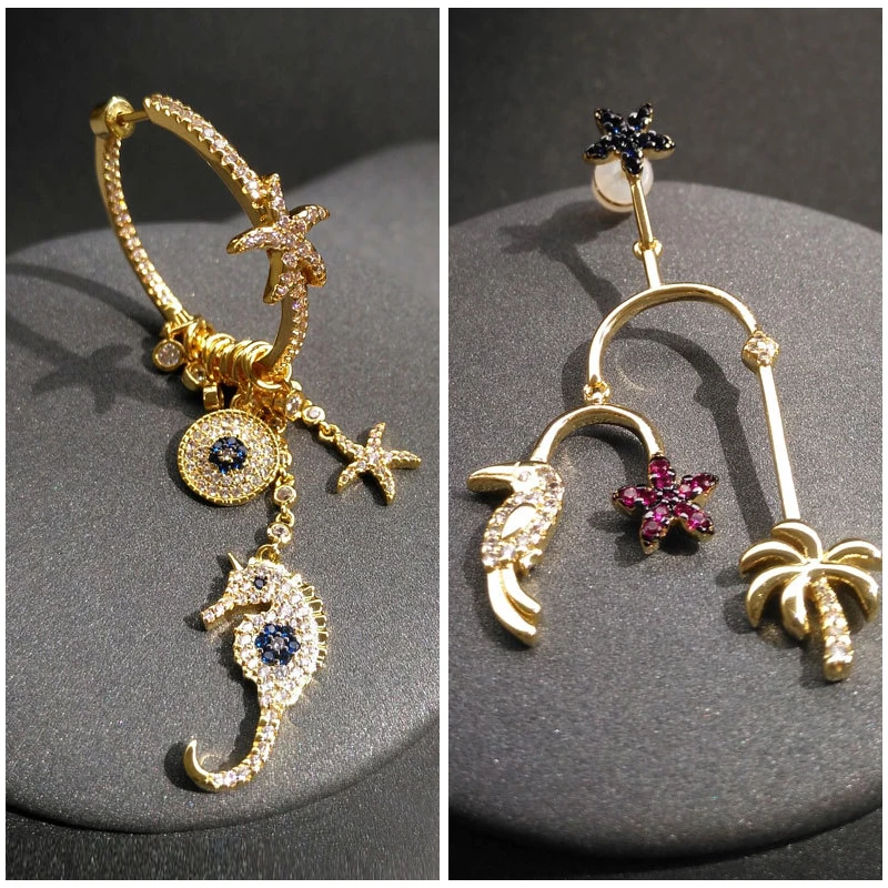 

Amoo 925 Sterling Silver Earrings Starfish Seahorse Bigbill Flower Palm Tree Eardrop Women Tropical Summer Ocean Fashion Jewelry
