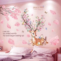 shijuekongjian deer animal wall stickers diy tree leaves plant wall decals for house kids rooms baby bedroom decoration