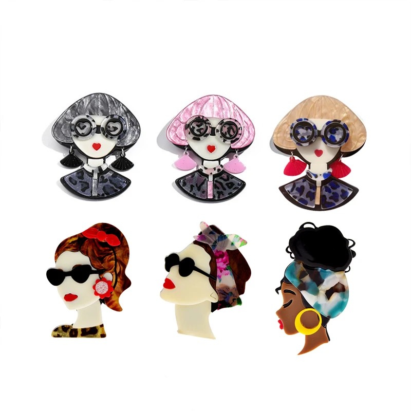 

2023 New Acrylic Wearing Glasses Modern Girl Brooches For Women 7 Colors Available Fashion Acetate Fiber Pin Accessories
